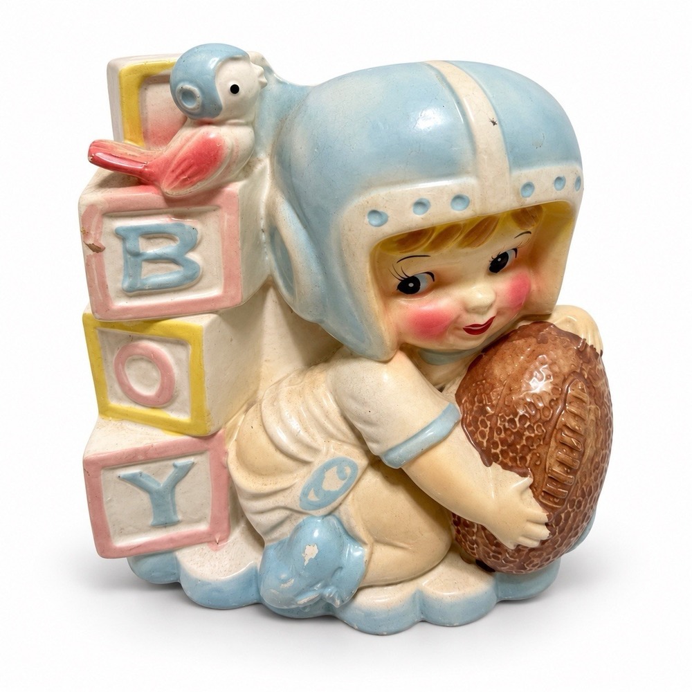 Vintage Rubens Japan, Planter Baby Boy With Football And Helmet